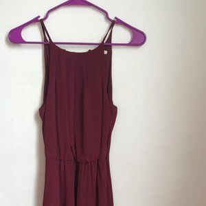 Maroon High Neck Flowy Dress with cinched waste